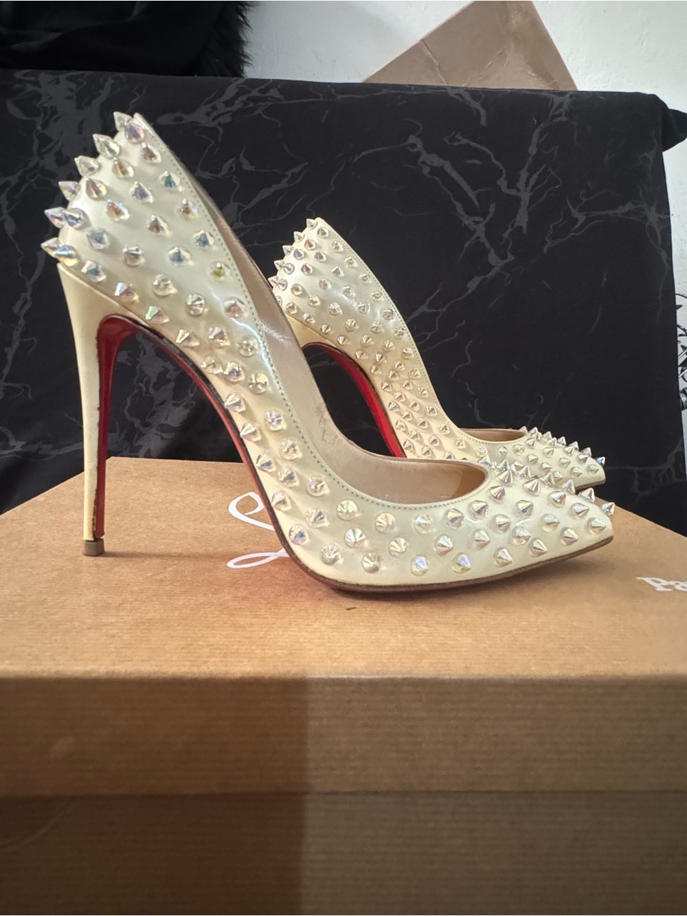 Christian Louboutin Ivory Pointed-Toe Spike Stiletto Pumps